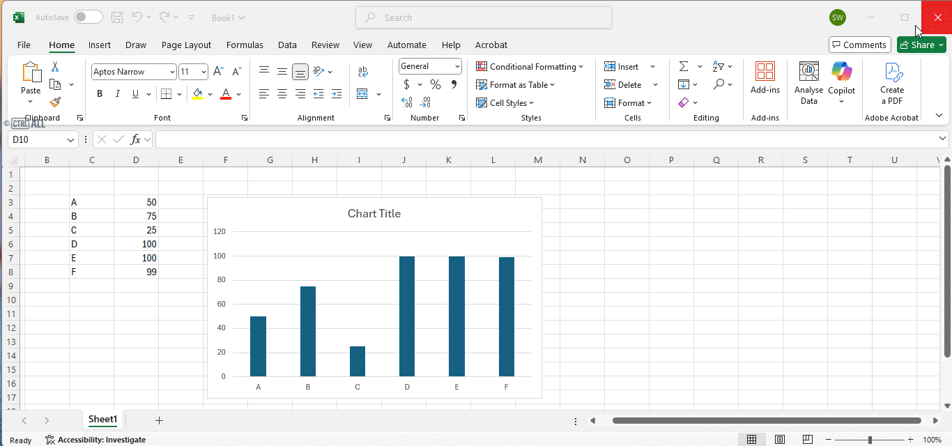 Excel chart copied and pasted from Excel into Word